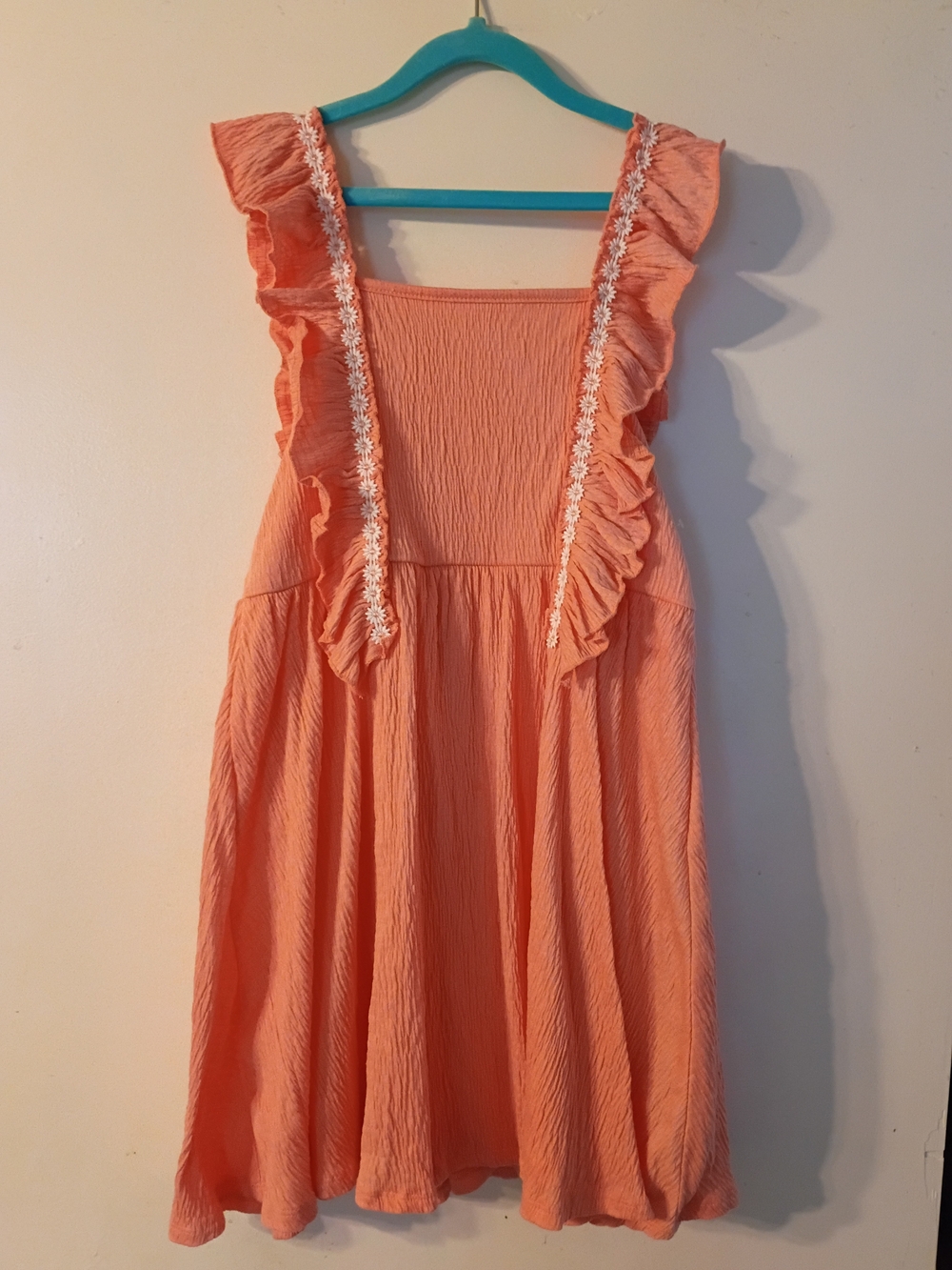EUC Btween Peach-Orange-coral Girls Dress Ruffle Cottagecore Sz10